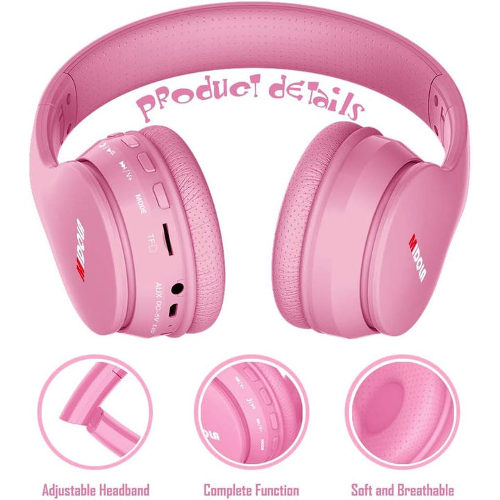 Pink Kids Foldable Bluetooth Headphones - Safe Sound - DOKUTRONIX