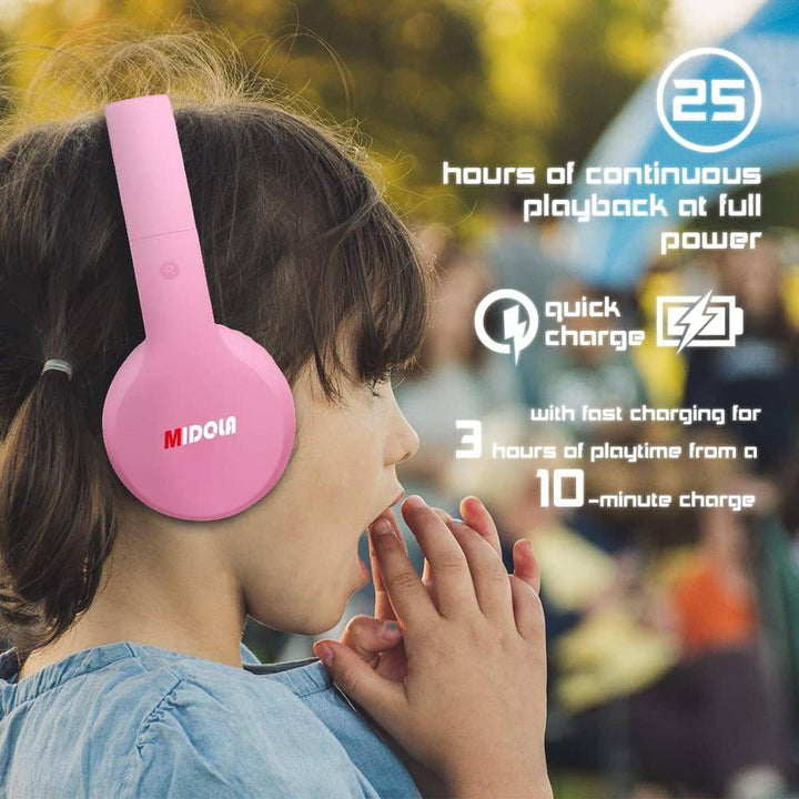 Pink Kids Foldable Bluetooth Headphones - Safe Sound - DOKUTRONIX