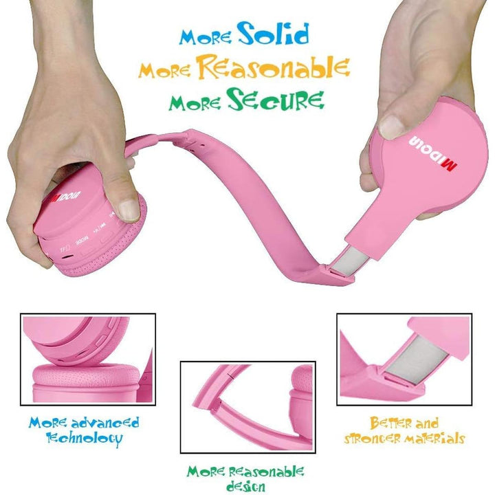 Pink Kids Foldable Bluetooth Headphones - Safe Sound - DOKUTRONIX