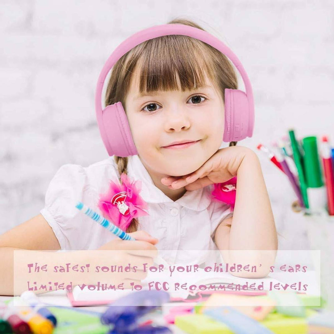 Pink Kids Foldable Bluetooth Headphones - Safe Sound - DOKUTRONIX