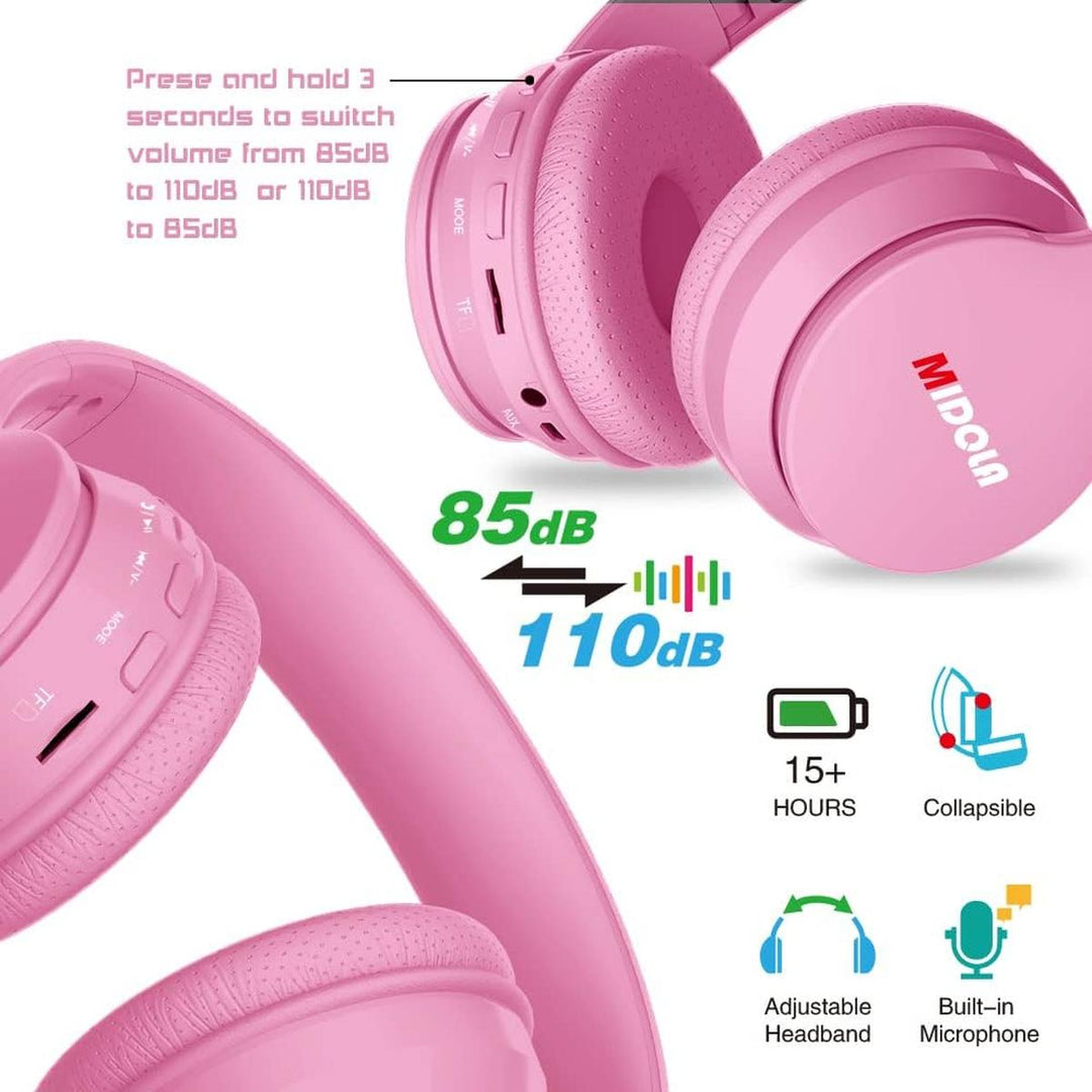 Pink Kids Foldable Bluetooth Headphones - Safe Sound - DOKUTRONIX