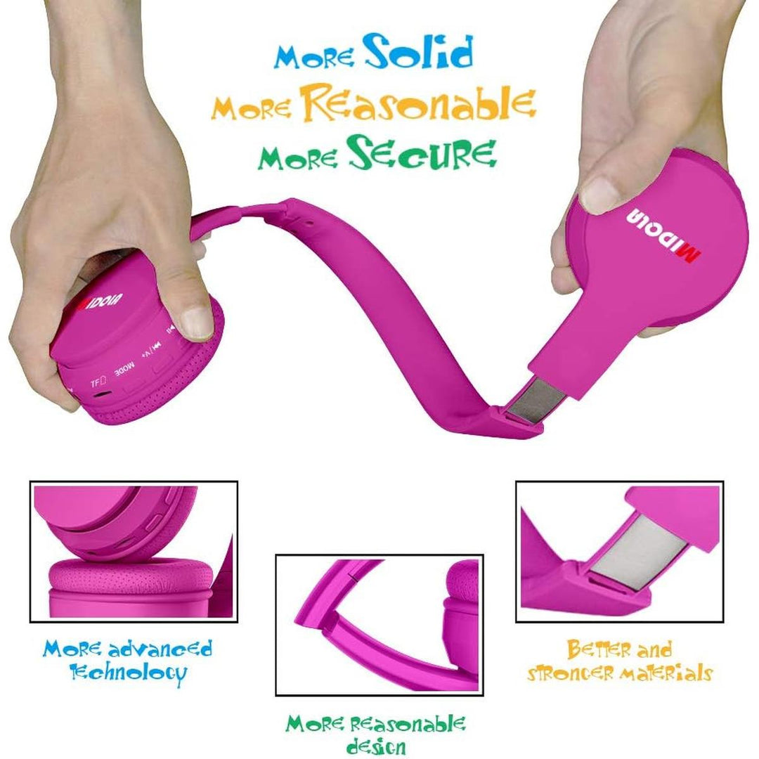 Foldable Kids Bluetooth Headphones - Rose Pink - DOKUTRONIX