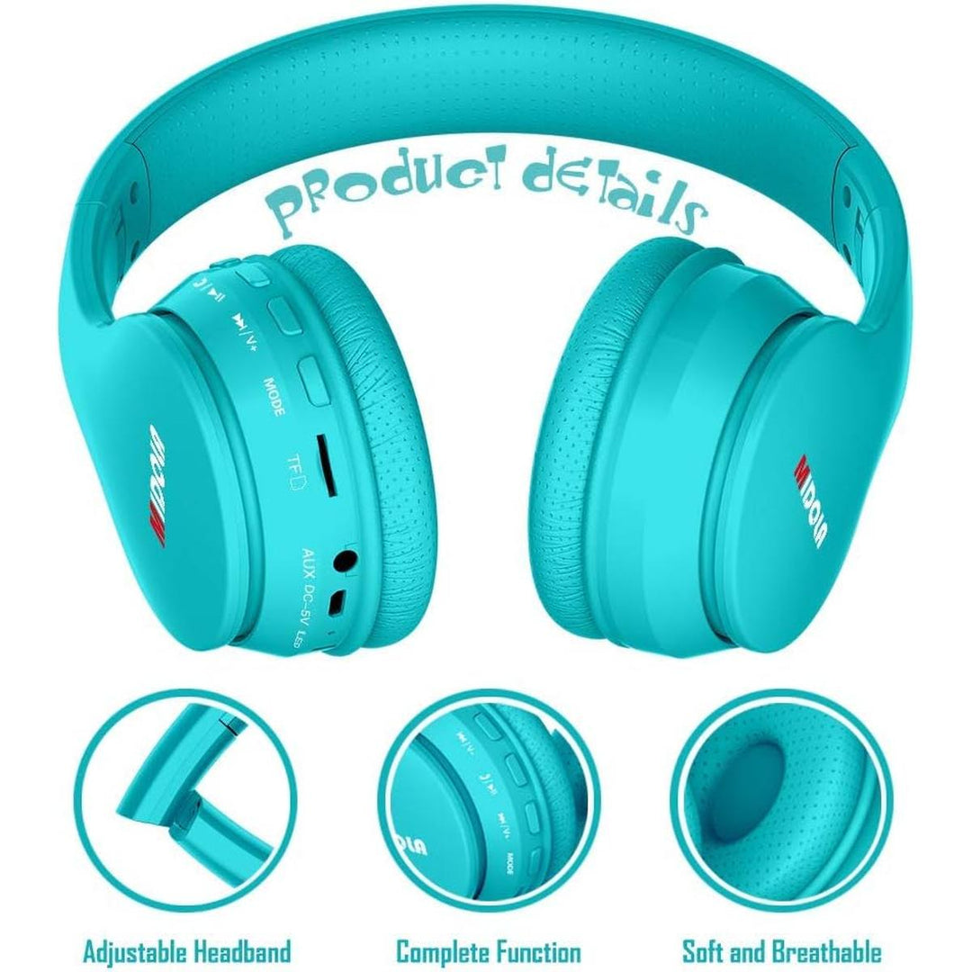KidSafe Foldable Bluetooth Headphones - Turquoise - DOKUTRONIX