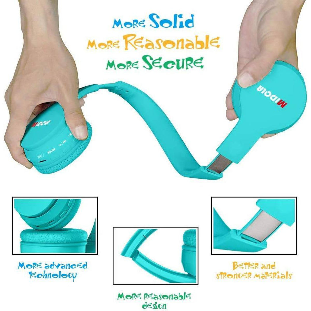 KidSafe Foldable Bluetooth Headphones - Turquoise - DOKUTRONIX