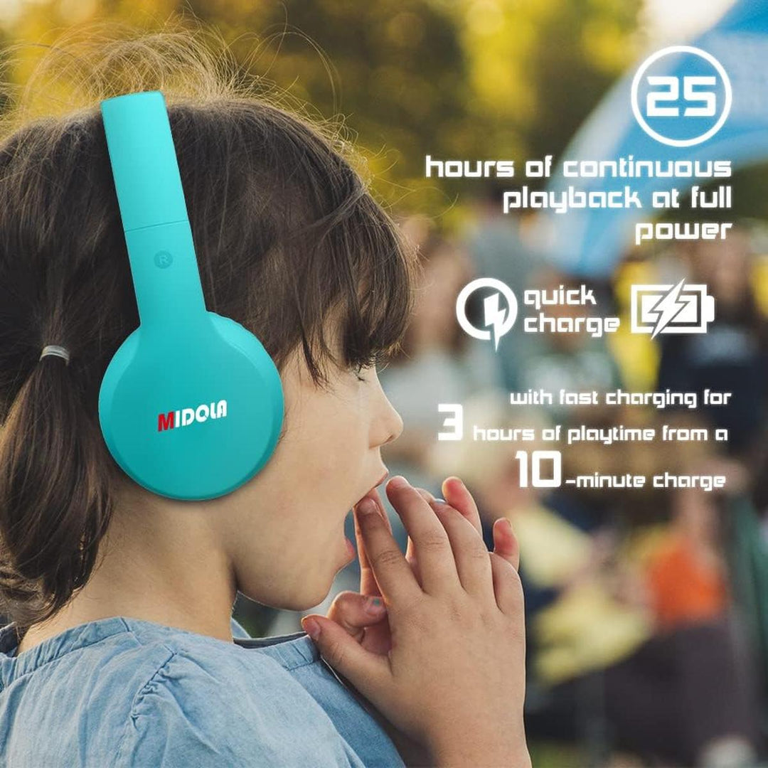 KidSafe Foldable Bluetooth Headphones - Turquoise - DOKUTRONIX