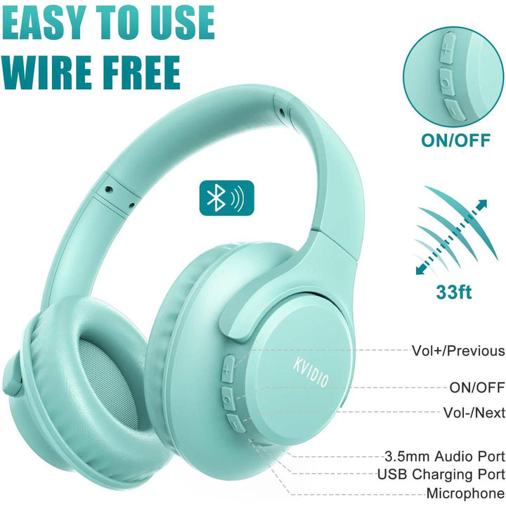 KVIDIO Green Bluetooth Over-Ear Headphones Elite - DOKUTRONIX