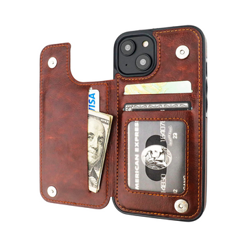 iPhone 14 Wallet Case: Leather Card Holder with Kickstand and Shockproof Cover