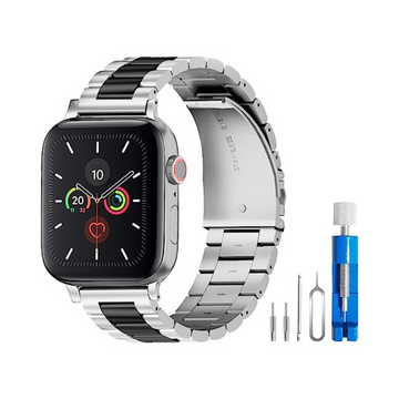 U191U Stainless Steel Band Compatible with Apple Watch - Silver/Black