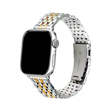 TISIM Stainless Steel Metal Watchband for Apple Watch - Silver and Gold, Full Series Compatibility, Easy to Adjust, Premium Quality
