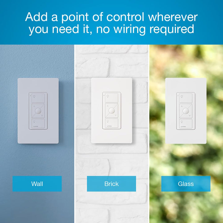 Lutron Pico Remote for Caseta Smart Dimmer Switch, 3-Button Control with Raise/Lower and Preset Lighting Level, For Table Top or Wallmount Use, PJ2-3BRL-WH-L01R, White - DOKUTRONIX