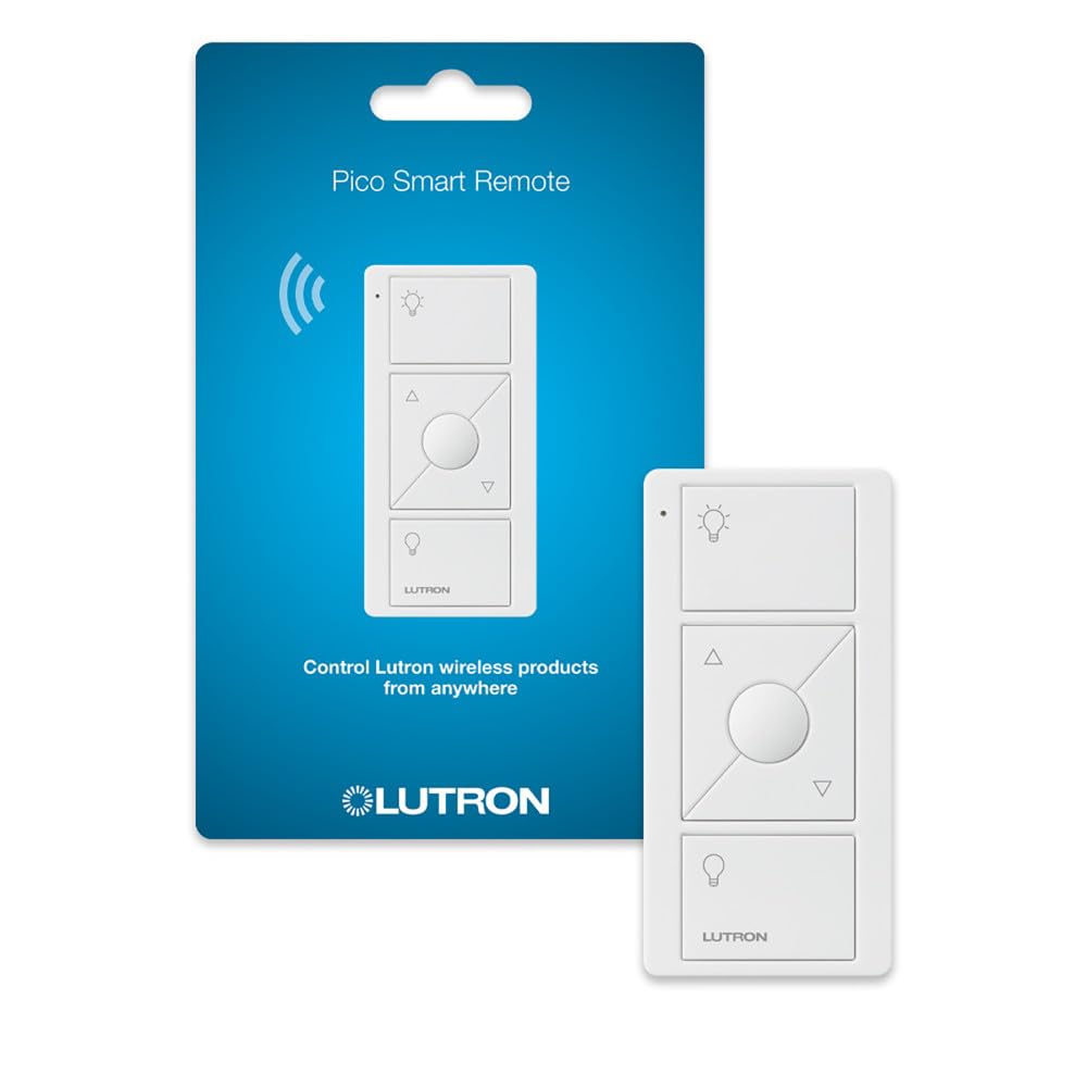 Lutron Pico Remote for Caseta Smart Dimmer Switch, 3-Button Control with Raise/Lower and Preset Lighting Level, For Table Top or Wallmount Use, PJ2-3BRL-WH-L01R, White - DOKUTRONIX