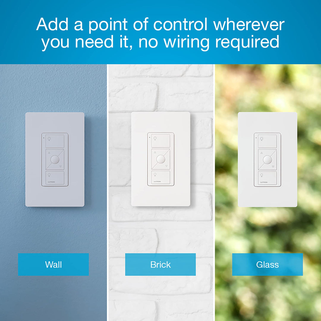 Lutron Pico Remote for Caseta Smart Dimmer Switch, 3-Button Control with Raise/Lower and Preset Lighting Level, For Table Top or Wallmount Use, PJ2-3BRL-WH-L01R, White - DOKUTRONIX