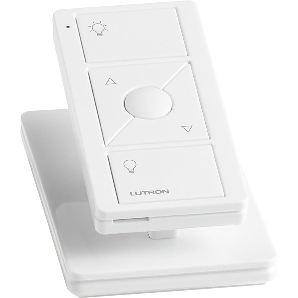 Lutron Pico Remote for Caseta Smart Dimmer Switch, 3-Button Control with Raise/Lower and Preset Lighting Level, For Table Top or Wallmount Use, PJ2-3BRL-WH-L01R, White - DOKUTRONIX