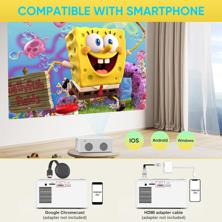 Mini Bluetooth Projector, Full HD 1080P Supported Portable Outdoor Movie Projector for iOS, Android, Windows, Compatible with TV Stick/HDMI/Smartphone/PS4/USB [Remote Included] - DOKUTRONIX