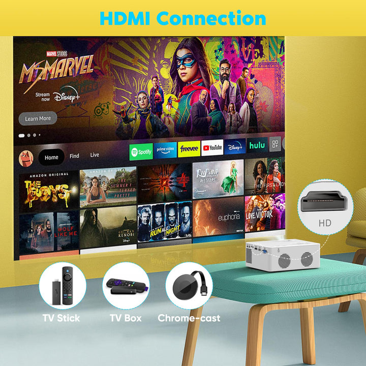 Mini Bluetooth Projector, Full HD 1080P Supported Portable Outdoor Movie Projector for iOS, Android, Windows, Compatible with TV Stick/HDMI/Smartphone/PS4/USB [Remote Included] - DOKUTRONIX