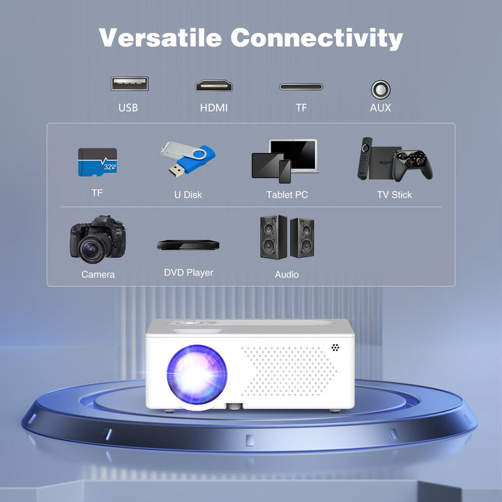 Mini Bluetooth Projector, Full HD 1080P Supported Portable Outdoor Movie Projector for iOS, Android, Windows, Compatible with TV Stick/HDMI/Smartphone/PS4/USB [Remote Included] - DOKUTRONIX