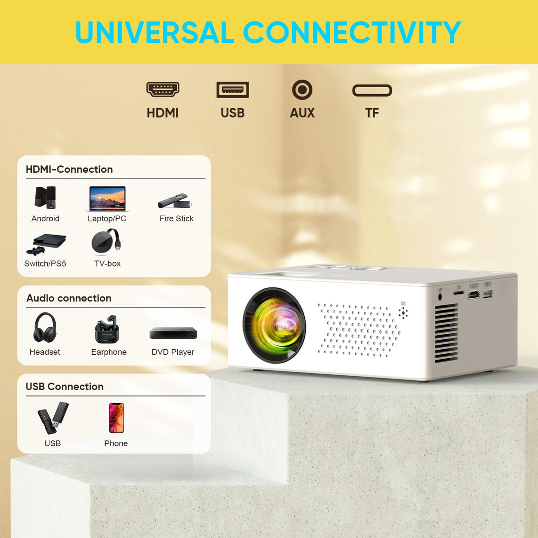 Mini Bluetooth Projector, Full HD 1080P Supported Portable Outdoor Movie Projector for iOS, Android, Windows, Compatible with TV Stick/HDMI/Smartphone/PS4/USB [Remote Included] - DOKUTRONIX