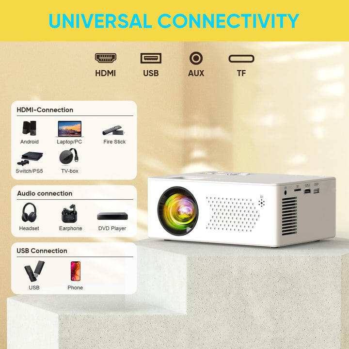 Mini Bluetooth Projector, Full HD 1080P Supported Portable Outdoor Movie Projector for iOS, Android, Windows, Compatible with TV Stick/HDMI/Smartphone/PS4/USB [Remote Included] - DOKUTRONIX