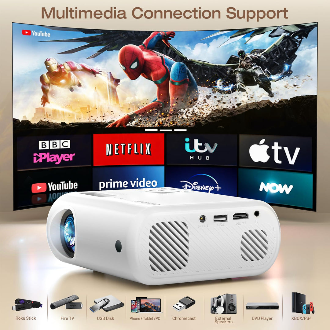 Mini Projector, CLOKOWE 2024 Upgraded Portable Projector with 9000 Lux and Full HD 1080P, Movie Projector Compatible with iOS/Android Phone/Tablet/Laptop/PC/TV Stick/Box/USB Drive/Game Console - DOKUTRONIX