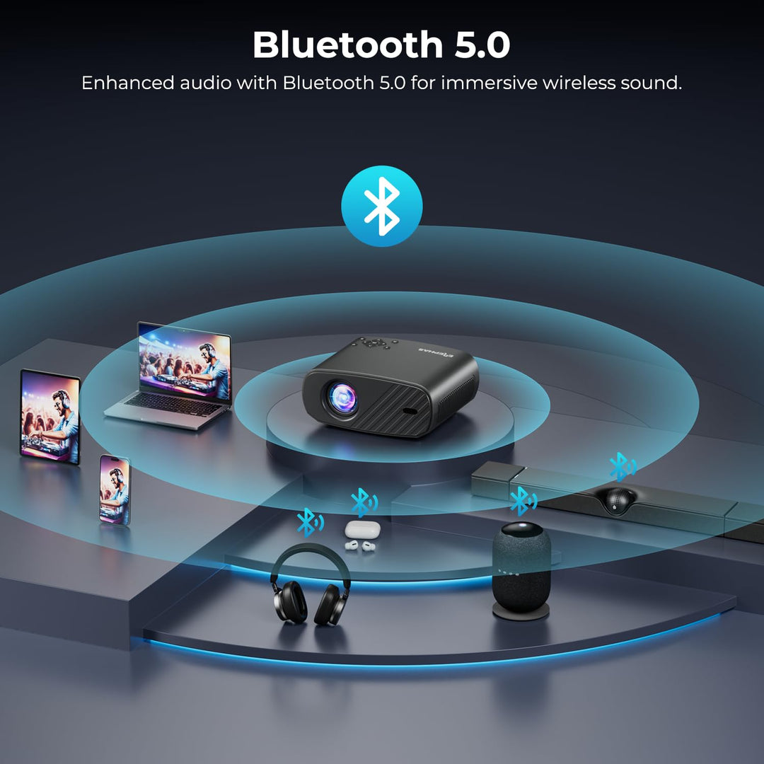 Mini Projector for iPhone, ELEPHAS 2024 Upgraded 1080P HD Projector, 8000L Portable Projector with Tripod, Movie Projector Compatible with Android/iOS/Windows/TV Stick/HDMI/USB - DOKUTRONIX