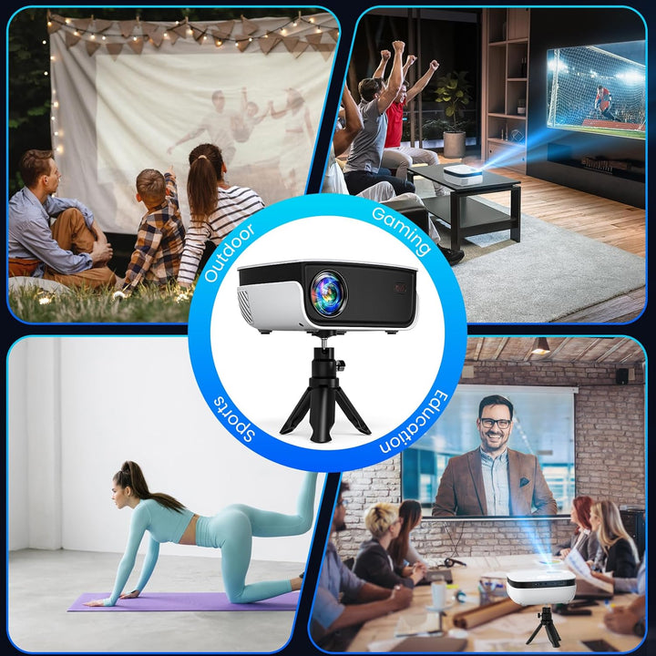 Mini Projector, NICPOW Portable Outdoor Movie Projector with Tripod, 1080P and 200" Supported Small Projector Compatible with TV Stick, Phone, PS5, HDMI, USB for Home, Bedroom, Gaming, Outdoor Use - DOKUTRONIX