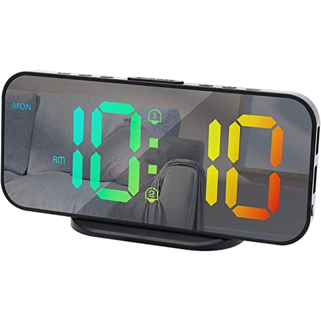 LED Mirror Alarm Clock: Bright, Snooze, USB, 12/24 Hour - DOKUTRONIX
