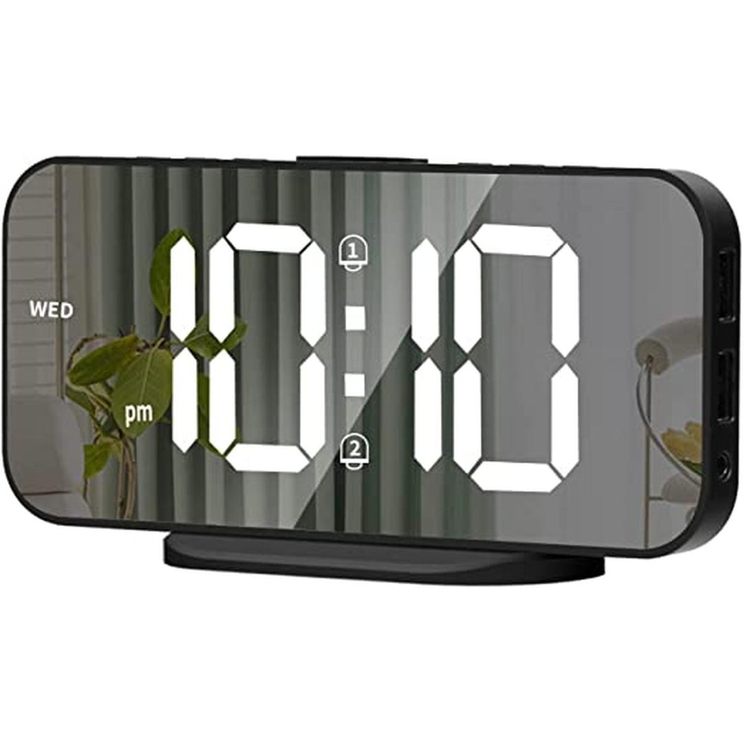 LED Mirror Alarm Clock: Bright, Snooze, USB, 12/24 Hour - DOKUTRONIX
