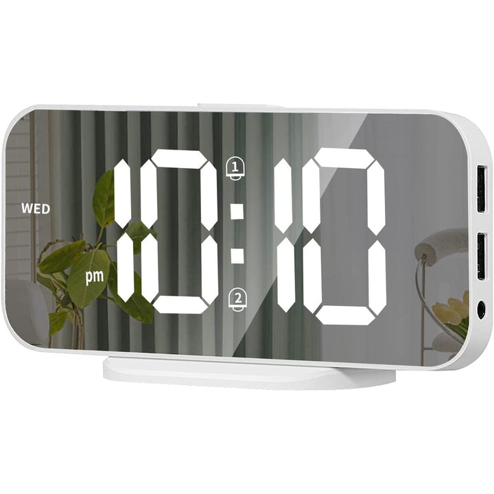 LED Mirror Alarm Clock: Bright, Snooze, USB, 12/24 Hour - DOKUTRONIX