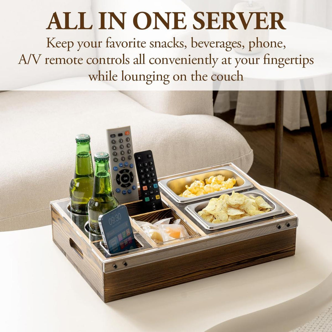 Rustic Couch Caddy Snack Tray & Bowl Set - DOKUTRONIX