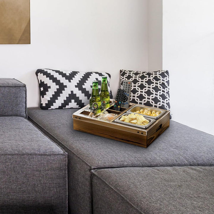 Rustic Couch Caddy Snack Tray & Bowl Set - DOKUTRONIX