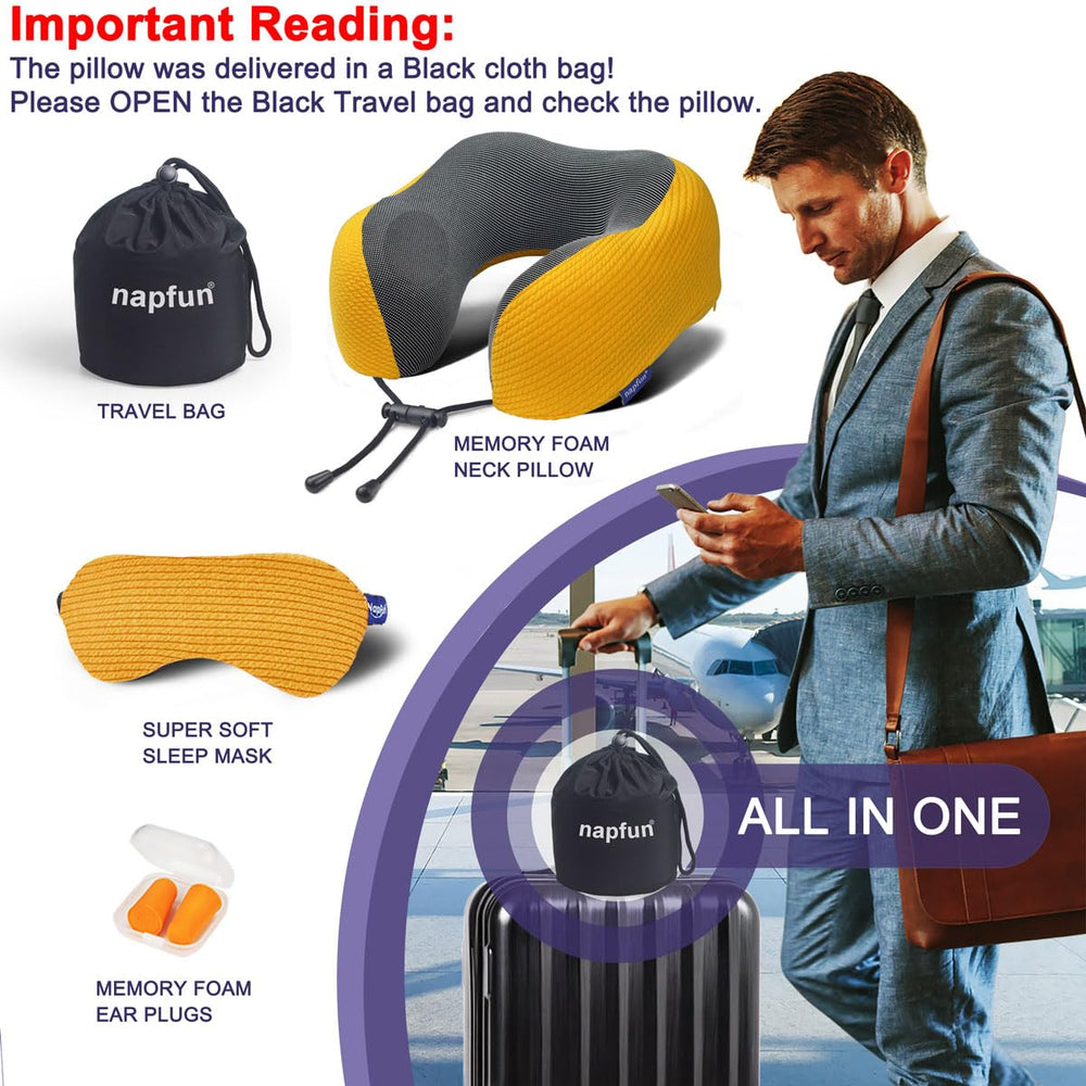 NapFun DreamFoam Travel Neck Pillow - Yellow Medium - DOKUTRONIX