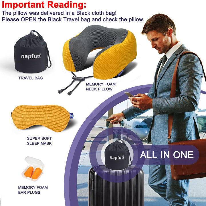 NapFun DreamFoam Travel Neck Pillow - Yellow Medium - DOKUTRONIX