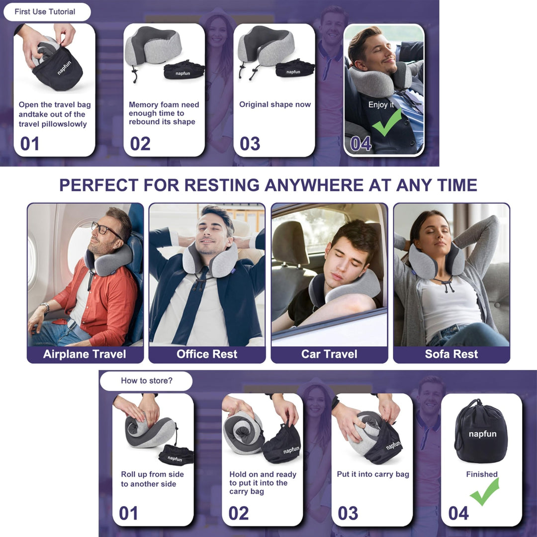 NapFun Luxe Travel Neck Pillow - Pure Memory Foam - DOKUTRONIX