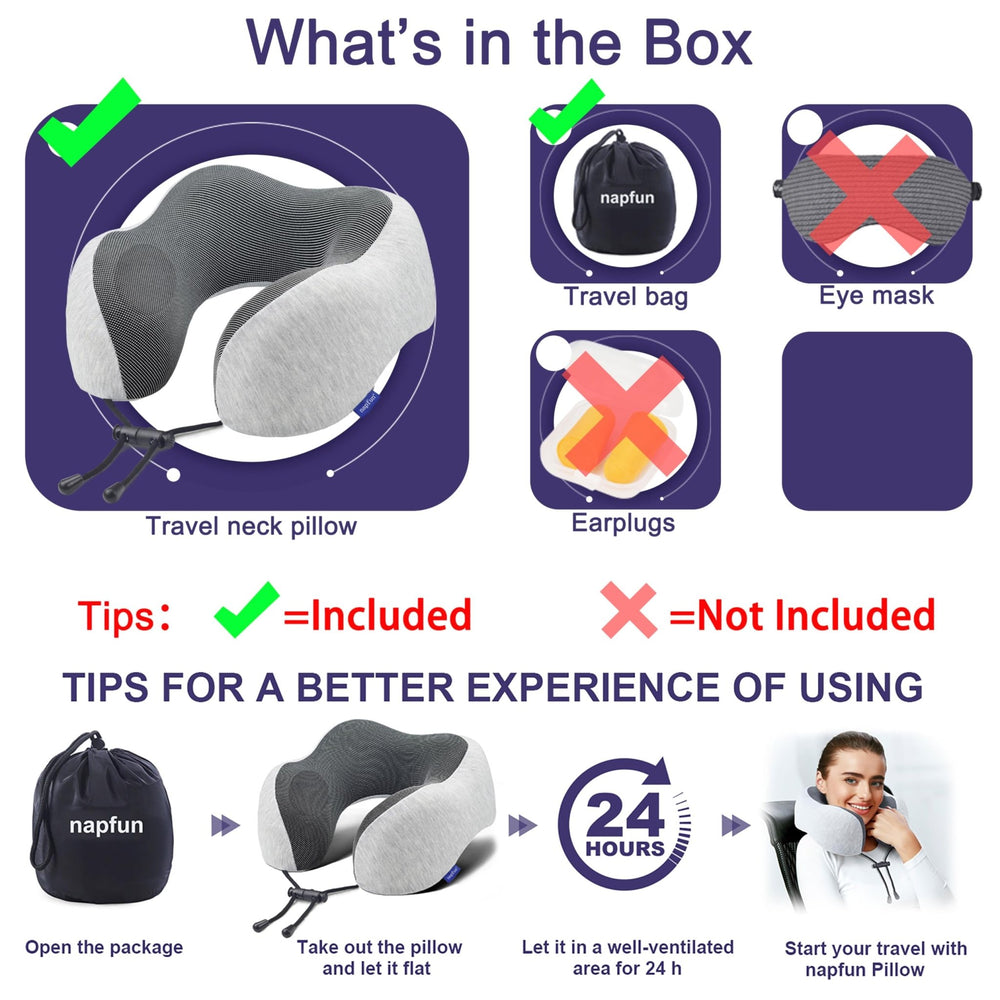 NapFun Luxe Travel Neck Pillow - Pure Memory Foam - DOKUTRONIX