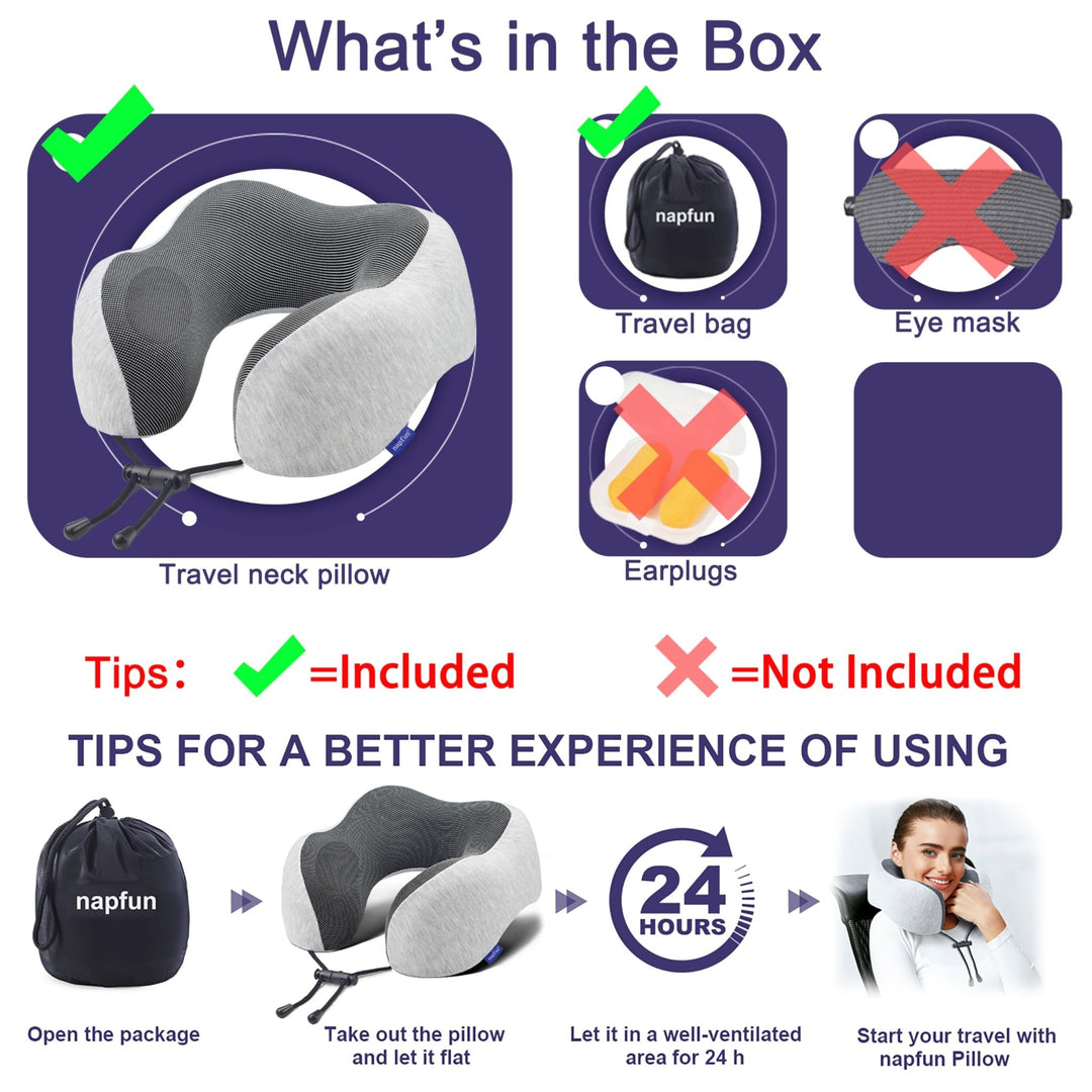 NapFun Luxe Travel Neck Pillow - Pure Memory Foam - DOKUTRONIX