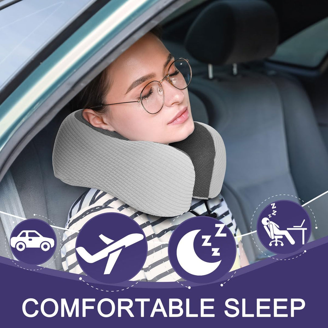 NapFun Premium Travel Neck Pillow - Grey Stripes - DOKUTRONIX