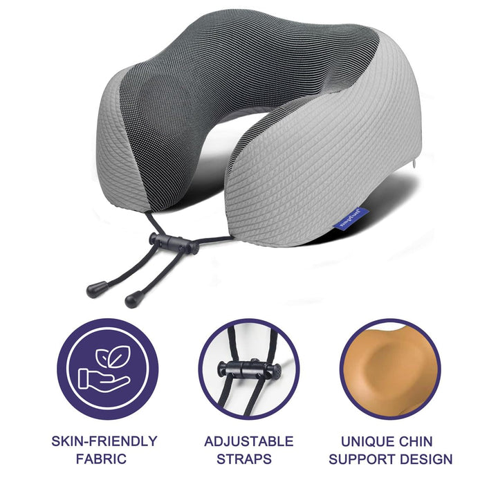 NapFun Premium Travel Neck Pillow - Grey Stripes - DOKUTRONIX
