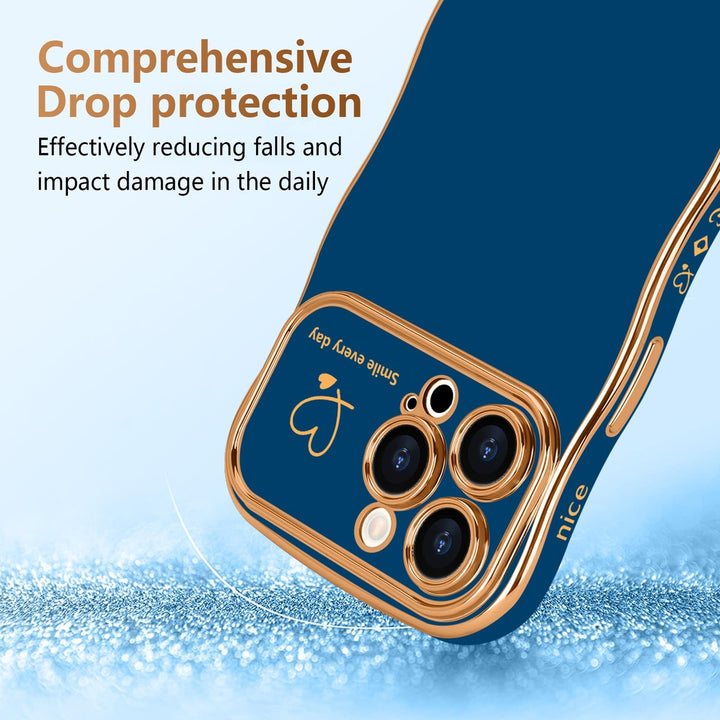 Navy Wave iPhone 16 Pro Max Case with Gold Heart Edge - DOKUTRONIX