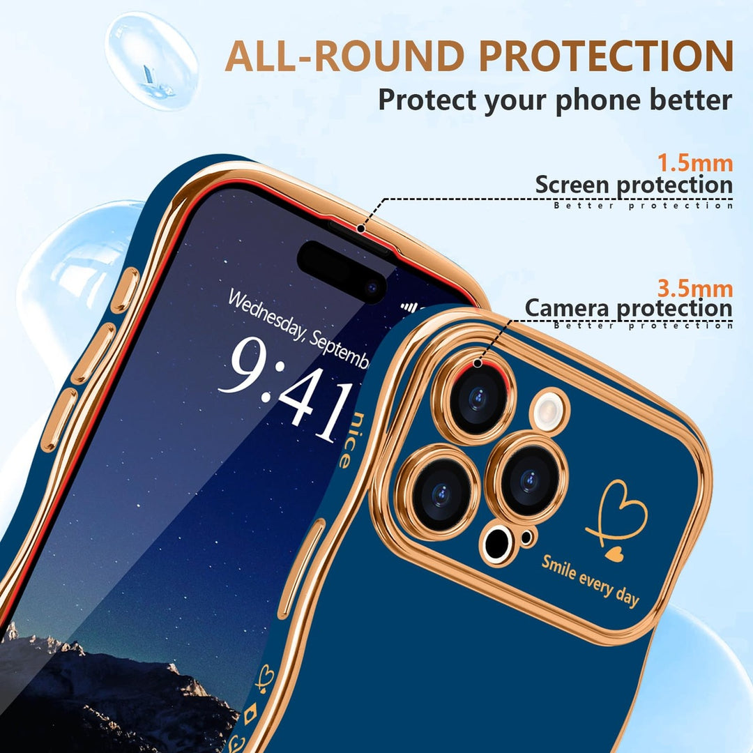 Navy Wave iPhone 16 Pro Max Case with Gold Heart Edge - DOKUTRONIX