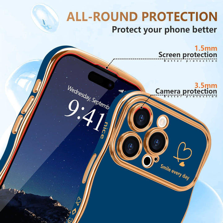 Navy Wave iPhone 16 Pro Max Case with Gold Heart Edge - DOKUTRONIX