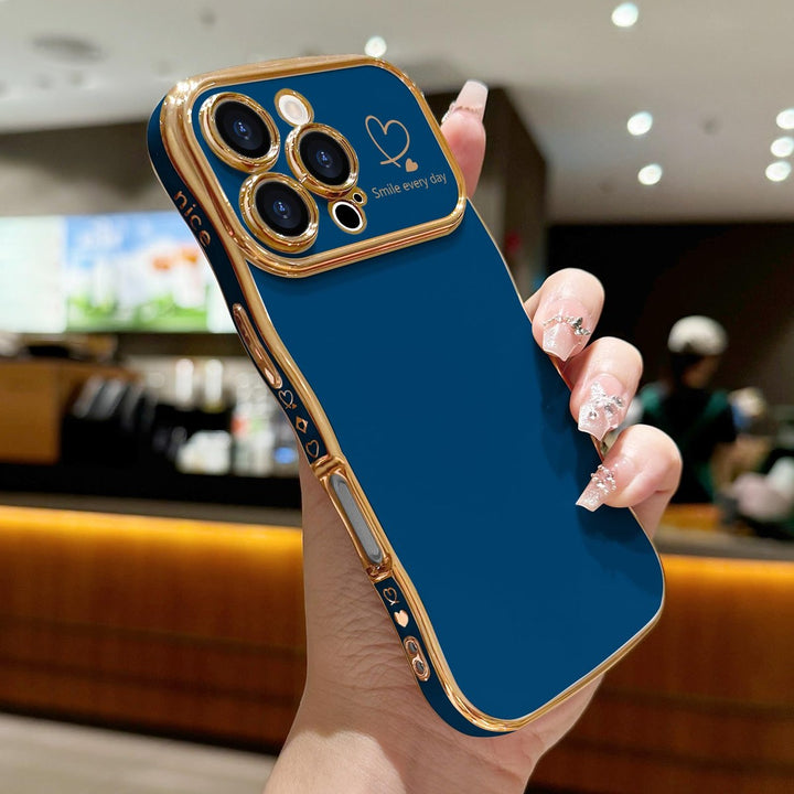 Navy Wave iPhone 16 Pro Max Case with Gold Heart Edge - DOKUTRONIX