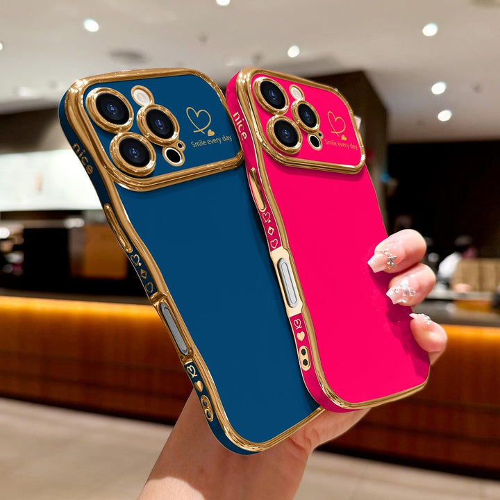 Navy Wave iPhone 16 Pro Max Case with Gold Heart Edge - DOKUTRONIX