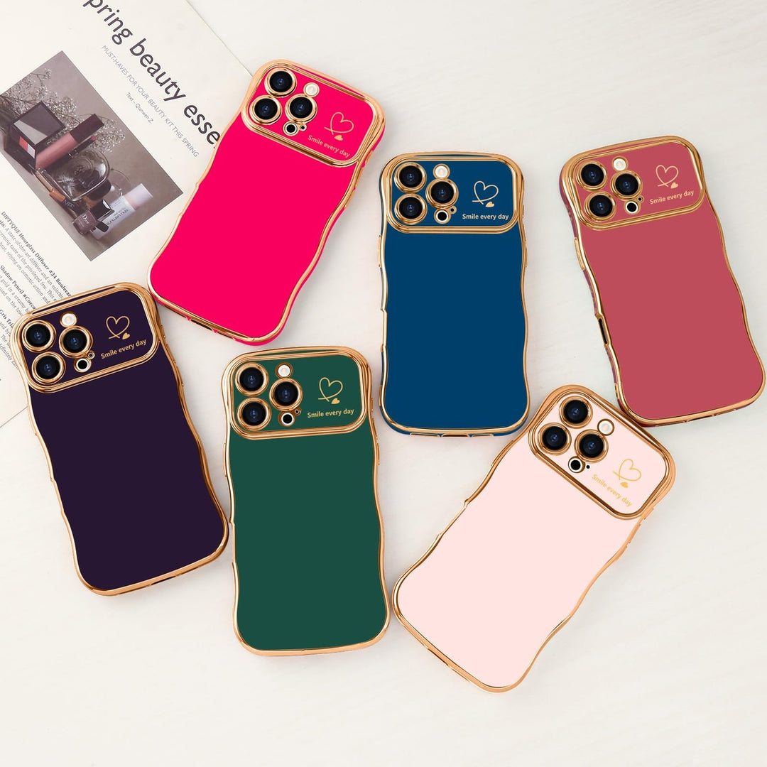 Navy Wave iPhone 16 Pro Max Case with Gold Heart Edge - DOKUTRONIX