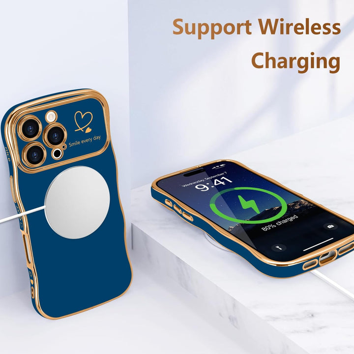 Navy Wave iPhone 16 Pro Max Case with Gold Heart Edge - DOKUTRONIX