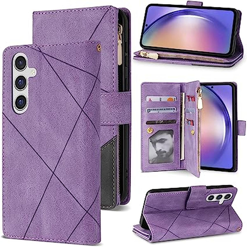Neiye A54 5G RFID Wallet Case - Purple Zipper Kickstand - DOKUTRONIX