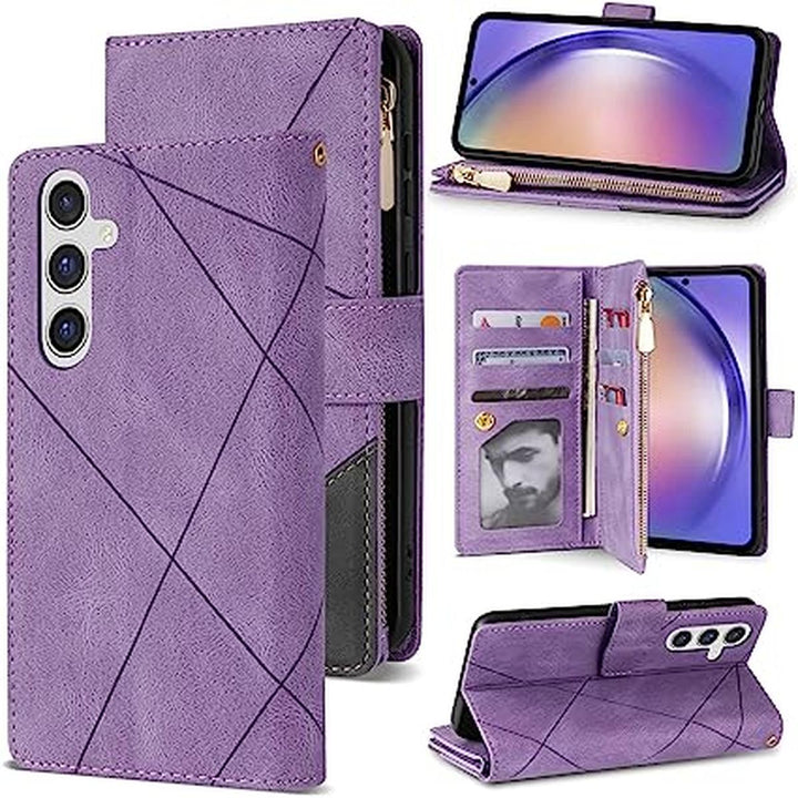 Neiye A54 5G RFID Wallet Case - Purple Zipper Kickstand - DOKUTRONIX