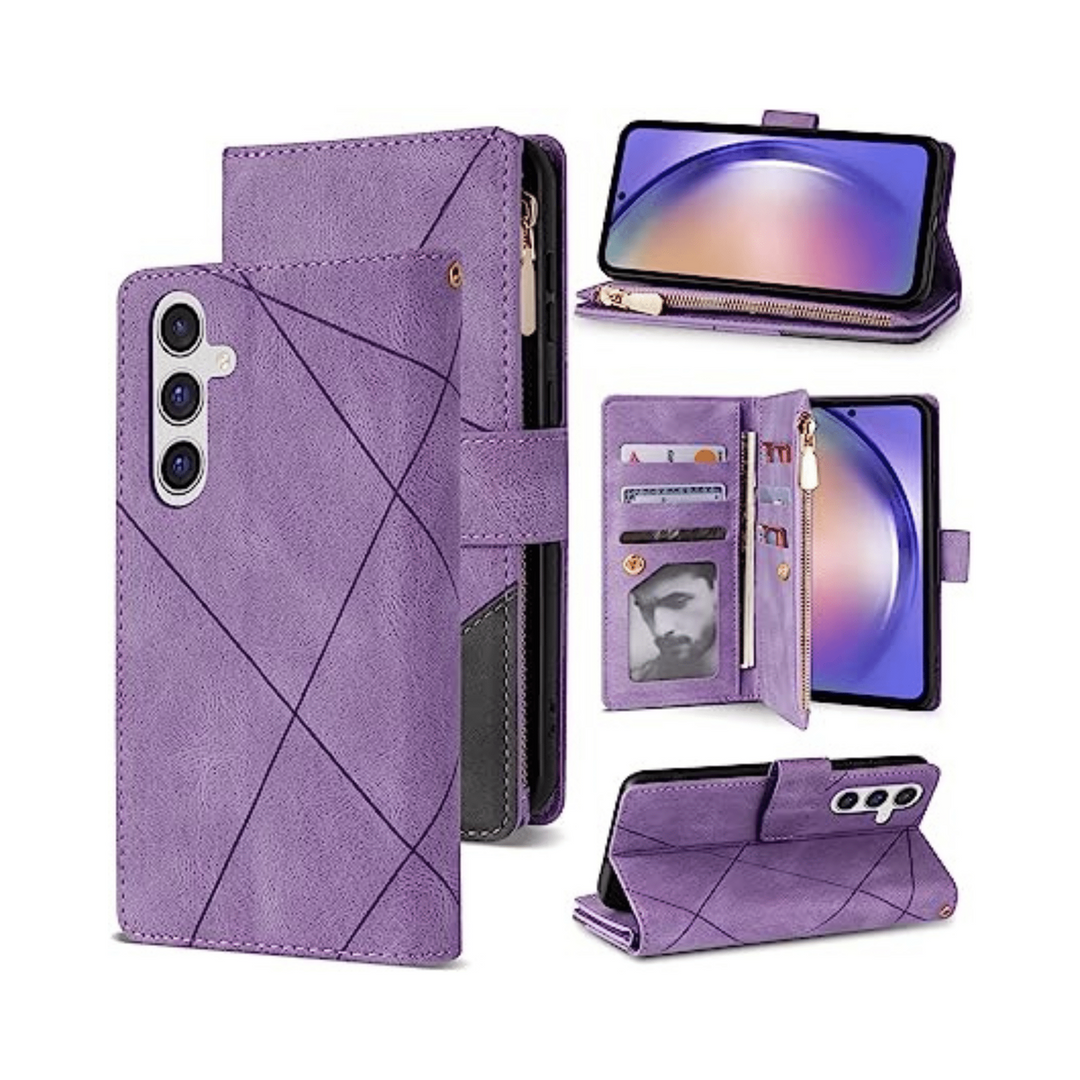 Neiye A54 5G RFID Wallet Case - Purple Zipper Kickstand - DOKUTRONIX