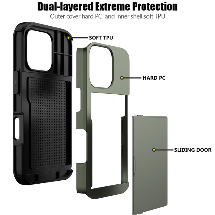 Nvollnoe iPhone 16 Pro Dual Layer Wallet Case - Green - DOKUTRONIX