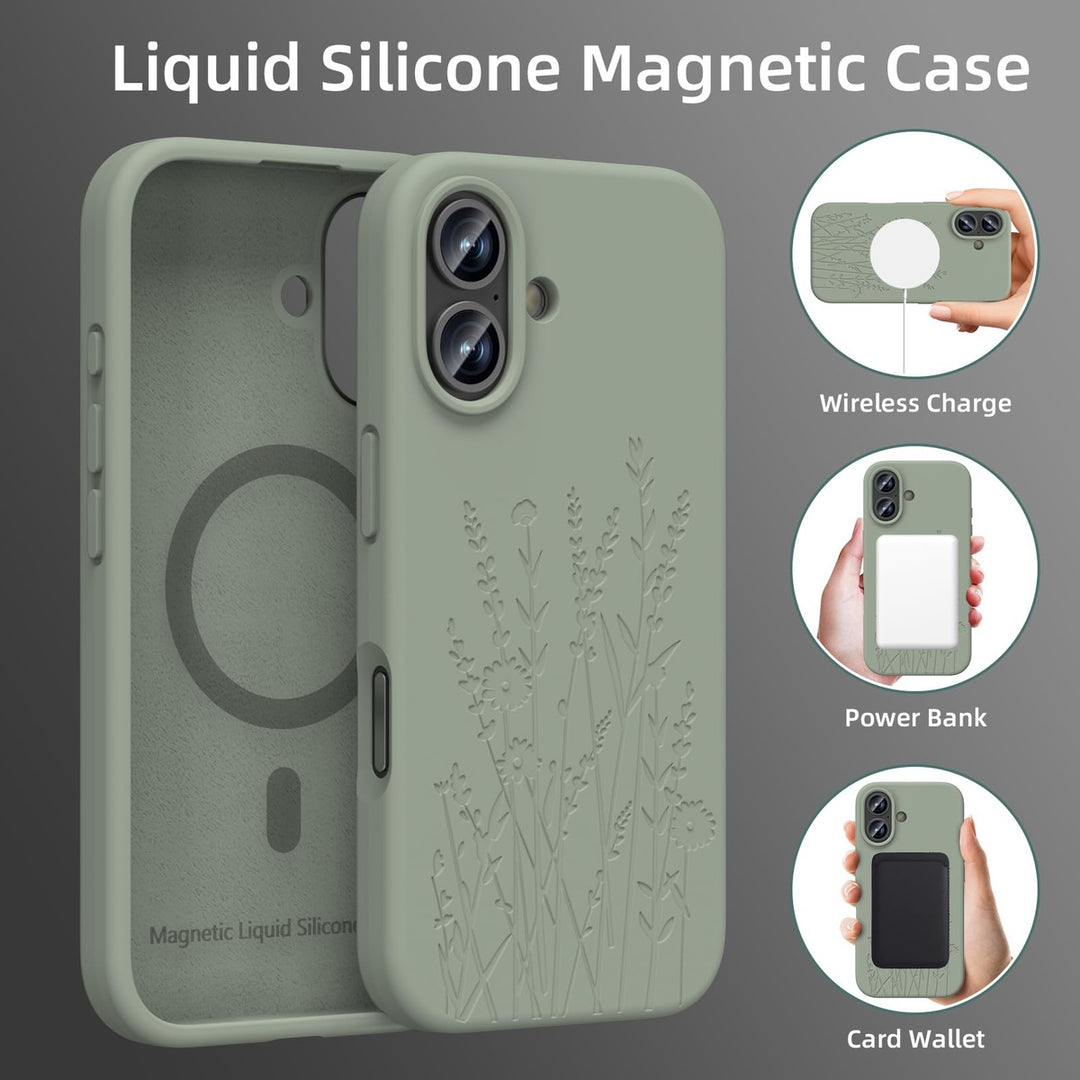 Calke Green Flower Magnetic iPhone 16 Case - DOKUTRONIX