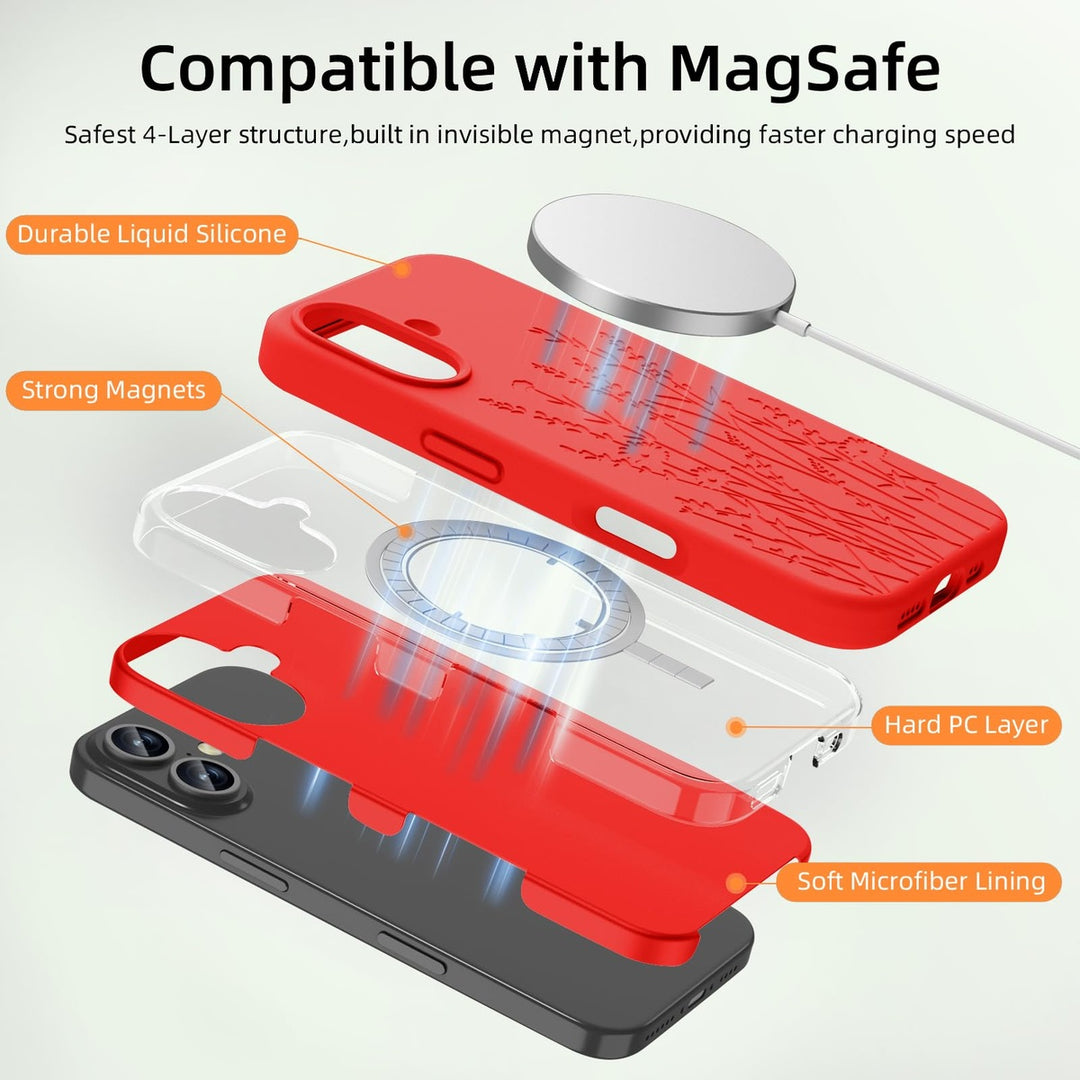 MagnetSil Red Floral iPhone 16 Case - DOKUTRONIX